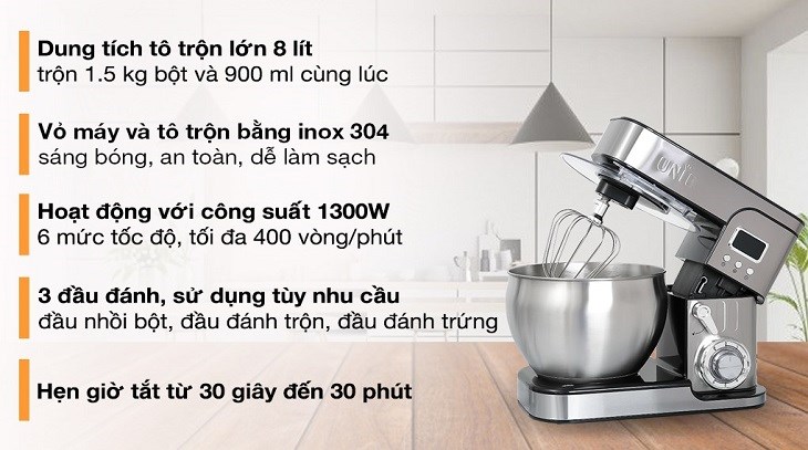Máy nhồi bột đánh trứng Unie EM5 được trang bị nhiều tính năng tiện dụng, đầy chất lượng