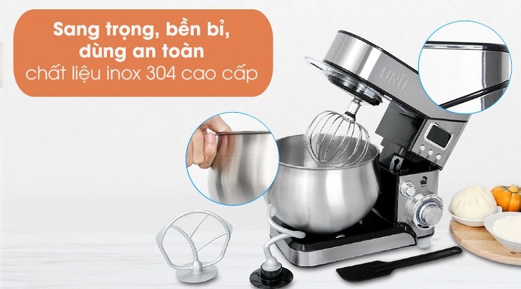 Máy nhồi bột đánh trứng Unie EM2 được làm từ inox 304 cao cấp, chống ăn mòn tốt
