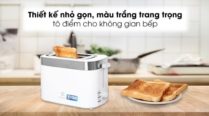 Máy nướng bánh mì Electrolux E2TS1-100W sở hữu thiết kế nhã nhặn với tông màu trắng chủ đạo mang lại vẻ hài hòa cho căn bếp của bạn