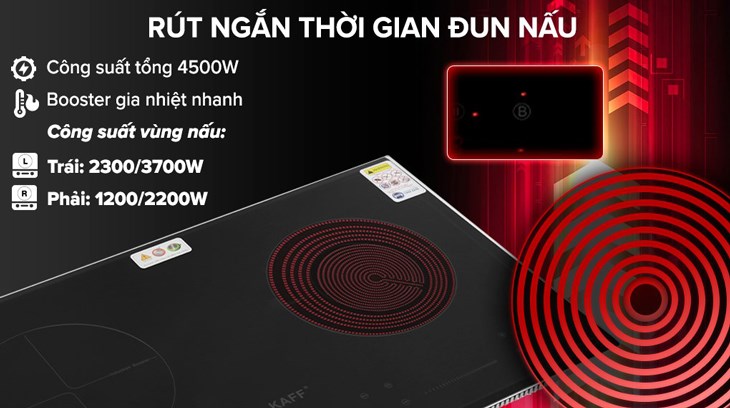 Bếp từ hồng ngoại lắp âm KAFF KF-FL108 có tổng công suất đạt 4500W, giúp nấu ăn nhanh, tiết kiệm thời gian