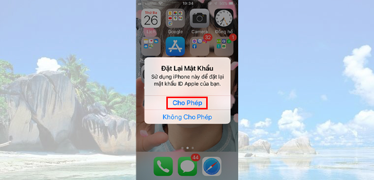 chọn Cho phép trên iPhone để tiến hành đặt lại mật khẩu ID Apple của bạn.