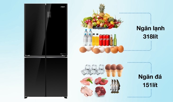 Tủ lạnh Aqua Inverter 469 lít Multi Door AQR-M536XA(GB) có thiết kế nhiều cửa sang trọng, dung tích lớn