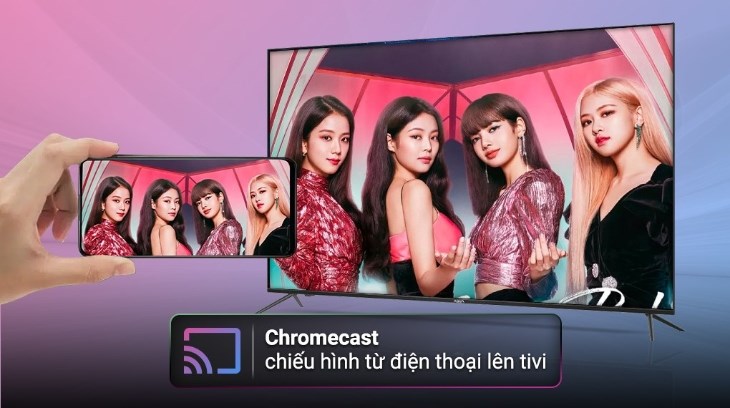 Tivi AQUA có hỗ chiếu hình từ điện thoại lên tivi thông qua Chromecast