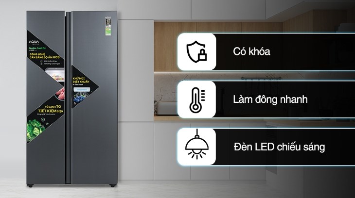 Tủ lạnh Aqua Inverter 646 lít AQR-S682XA(SLB) sở hữu kiểu dáng Side by side hiện đại, sang trọng Tủ lạnh Aqua Inverter 646 lít AQR-S682XA(SLB) sở hữu kiểu dáng Side by side hiện đại, sang trọng