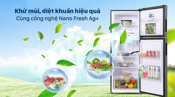 Tủ lạnh Aqua trang bị công nghệ Nano Fresh Ag+ diệt khuẩn Tủ lạnh AQUA Inverter 212 lít AQR-T239FA(HB) trang bị công nghệ Nano Fresh Ag+ diệt khuẩn, khử mùi hiệu quả giúp không khí luôn sạch khuẩn