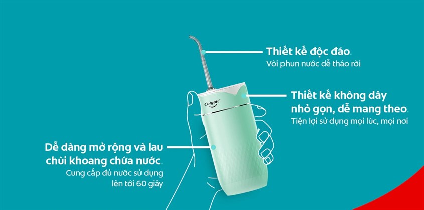 Máy tăm nước Colgate có ngoại hình trẻ trung, năng động với thiết kế nhỏ gọn