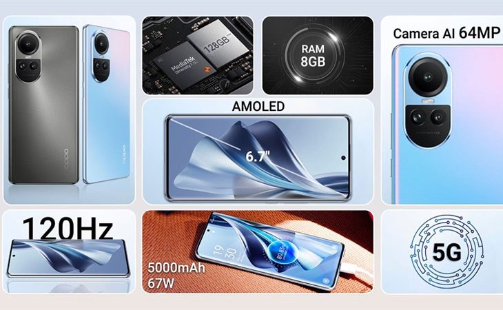 Điện thoại OPPO Reno10 5G sở hữu bộ nhớ trong 128 GB