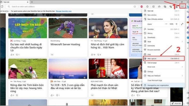 Nhấn vào biểu tượng ba chấm trên thanh địa chỉ và chọn Web Capture Nhấn vào biểu tượng ba chấm trên thanh địa chỉ và chọn Web Capture