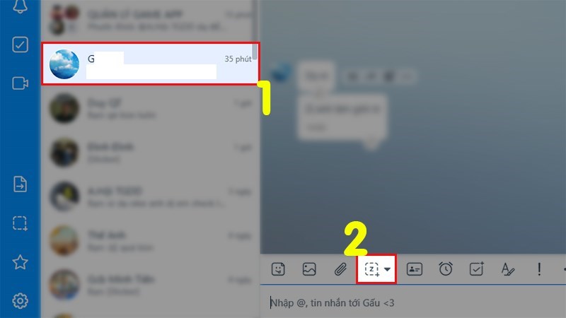 Bạn chọn khung chat bạn muốn chụp rồi chọn biểu tượng chụp màn hình Bạn chọn khung chat bạn muốn chụp rồi chọn biểu tượng chụp màn hình