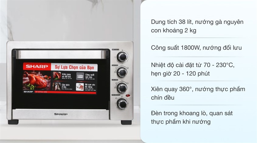 Lò nướng Sharp EO-A384RCSV-ST 38 lít sở hữu dung tích lớn cùng ngoại hình bắt mắt
