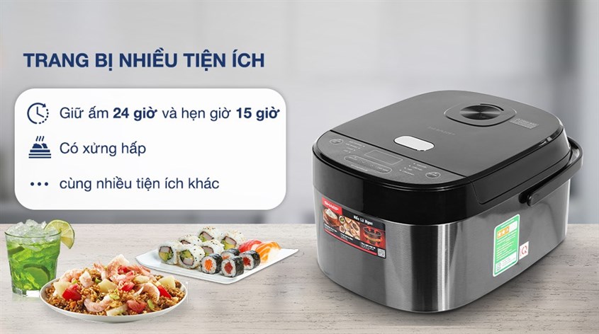 Nồi cơm điện tử Sharp 1.8 lít KS-COM194EV-BK sở hữu nhiều tính năng nấu tiện lợi
